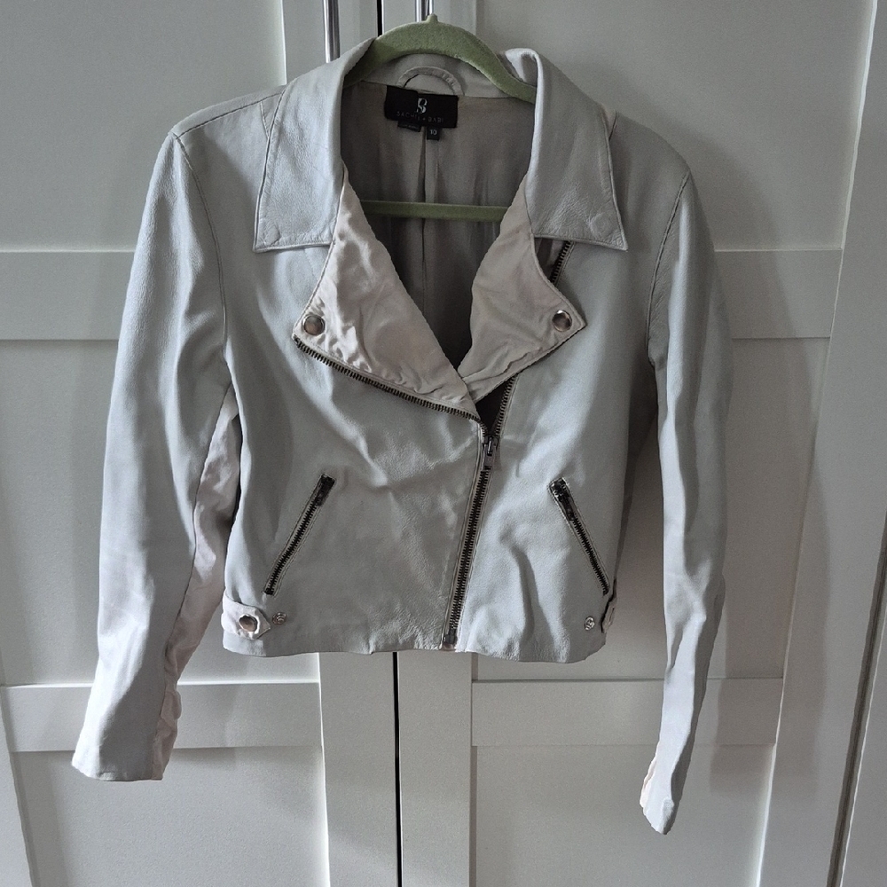 Sachin + Babi Women's Light Gray Lambskin Leather Moto Jacket Sz 10